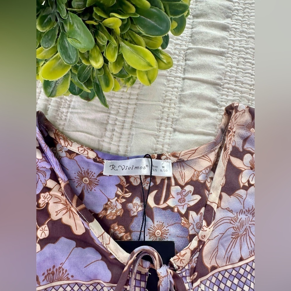 R. Vivimos Long Balloon Sleeve Boho Printed Midi Dress Size Medium - Picture 3 of 6